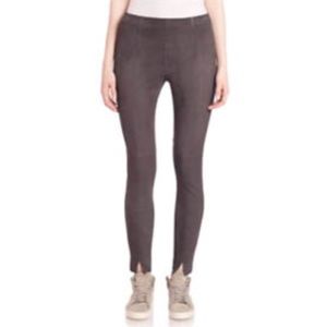 NWOT St. John Alexa Leather Suede Crop Leggings in Brown Taupe / Size 4